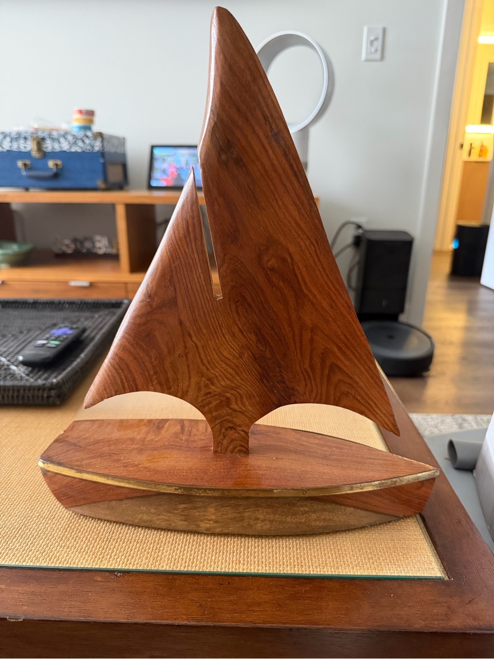 Wooden Sailboat Sculpture - Warm Brown Decorative Accent
